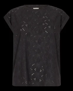 FREEQUENT FQBLOND - BLOMSTRET T-SHIRT - SORT