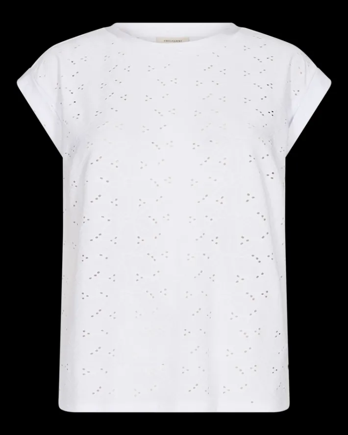 FREEQUENT FQBLOND - BLOMSTRET T-SHIRT - HVID