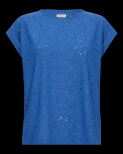 FREEQUENT FQBLOND - BLOMSTRET T-SHIRT - BLÅ