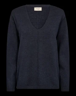 FREEQUENT FQCLAURA - PULLOVER MED V-UDSKÆRING - BLÅ