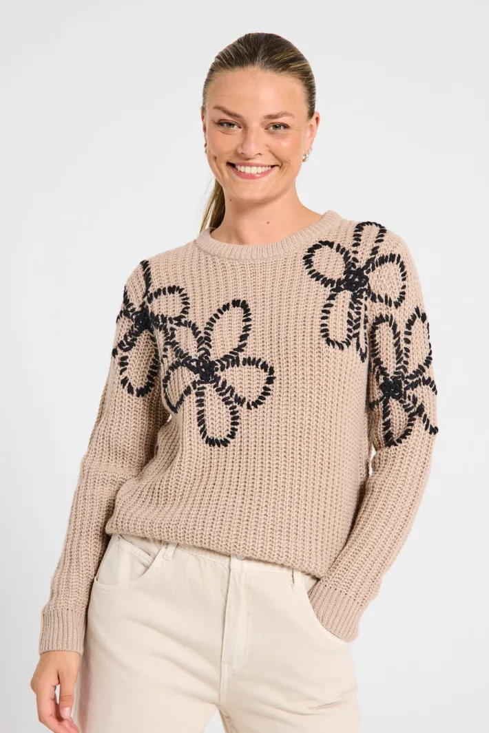 FREEQUENT FQCOX - PULLOVER - SORT OG BEIGE
