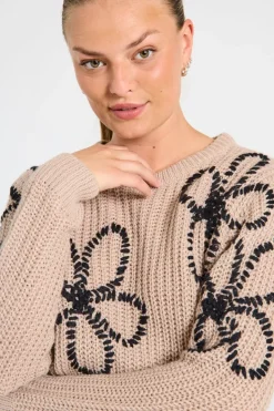 FREEQUENT FQCOX - PULLOVER - SORT OG BEIGE