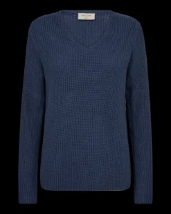FREEQUENT FQELLIS - PULLOVER MED V-UDSKÆRING - BLÅ