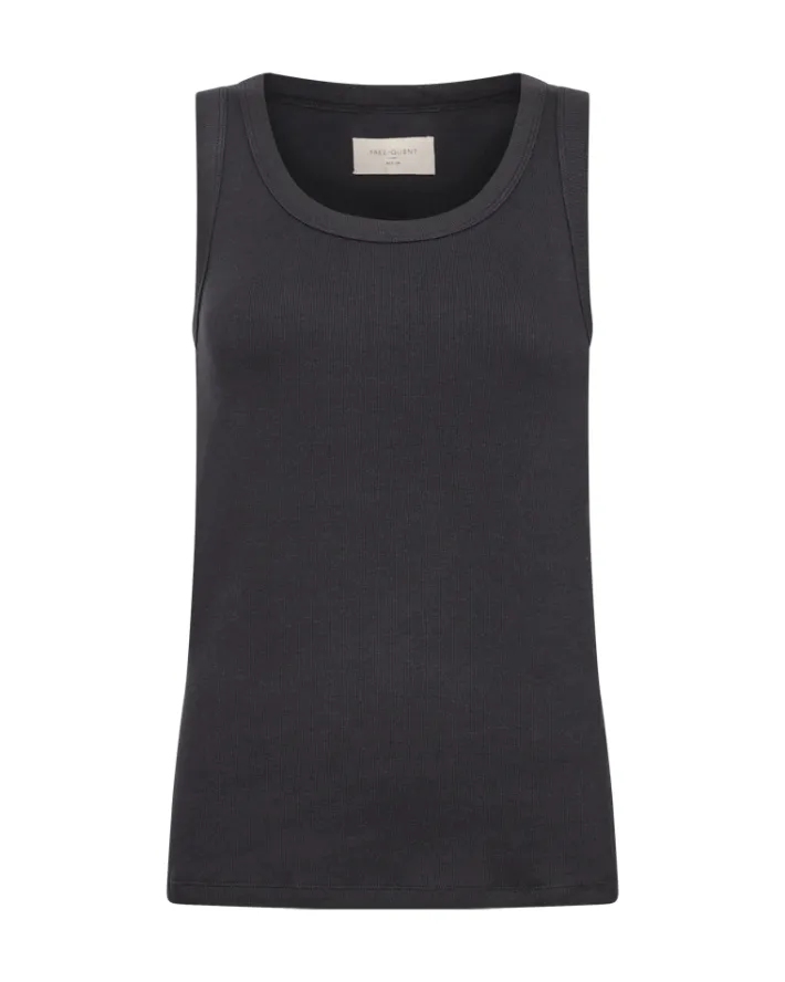 FREEQUENT FQHI - RIBSTRIKKET TOP - SORT