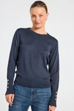 FREEQUENT FQKATIE - FINSTRIKKET PULLOVER - BLÅ
