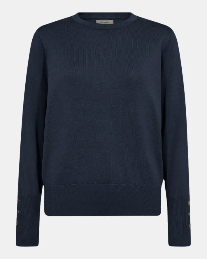 FREEQUENT FQKATIE - FINSTRIKKET PULLOVER - BLÅ