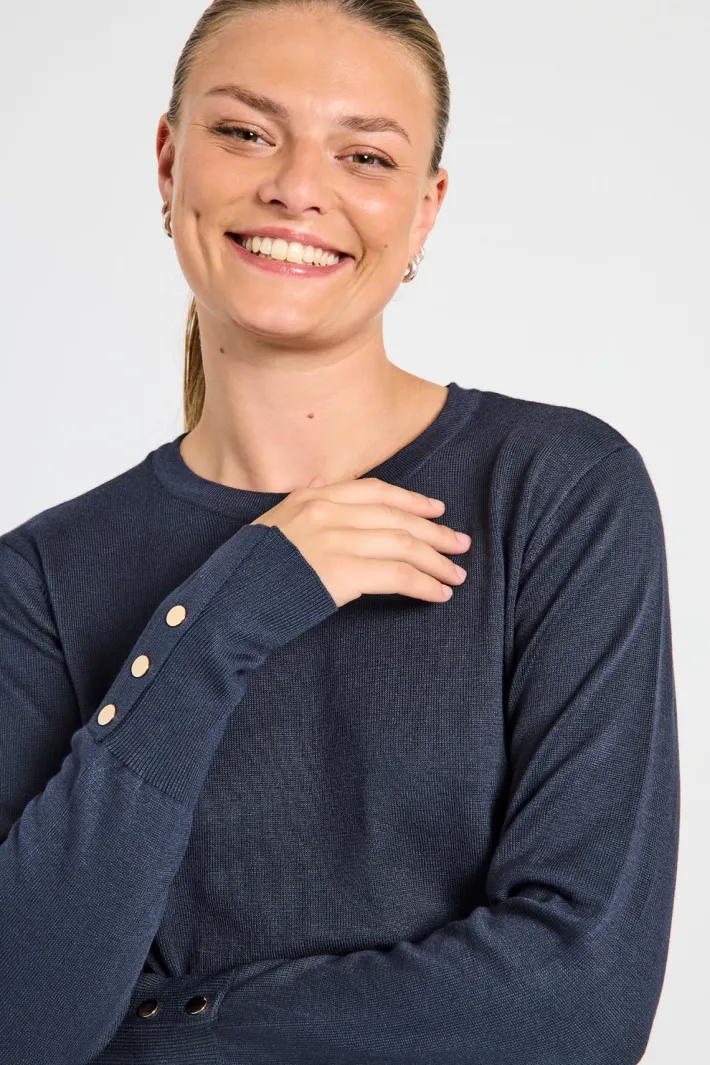 FREEQUENT FQKATIE - FINSTRIKKET PULLOVER - BLÅ
