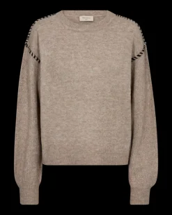 FREEQUENT FQKINLOCK - PULLOVER - SORT OG BEIGE