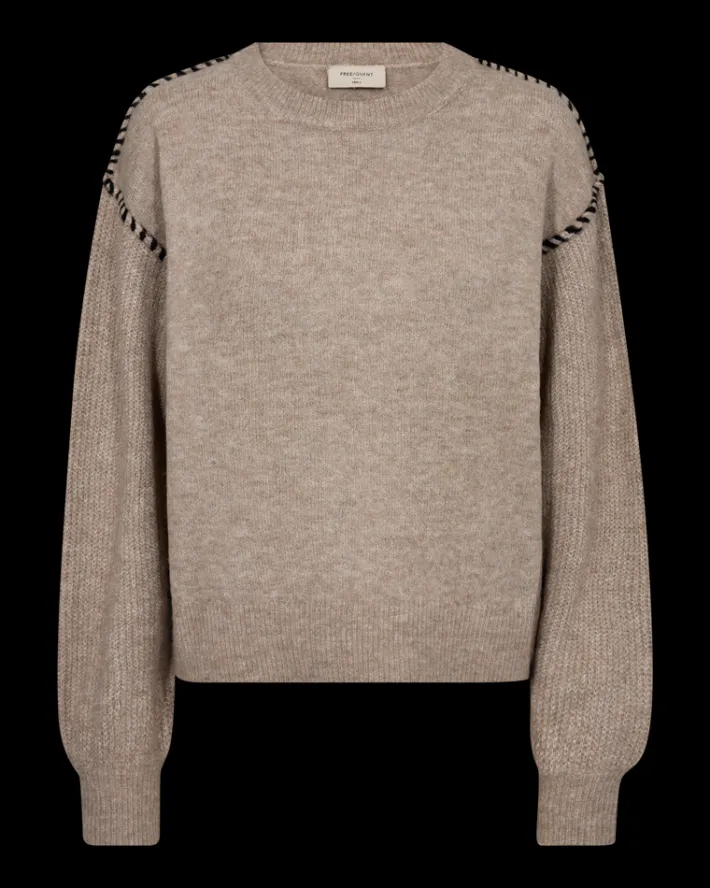 FREEQUENT FQKINLOCK - PULLOVER - SORT OG BEIGE