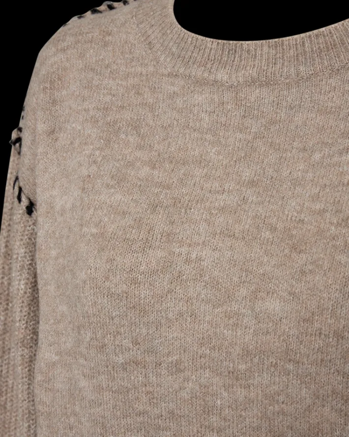FREEQUENT FQKINLOCK - PULLOVER - SORT OG BEIGE