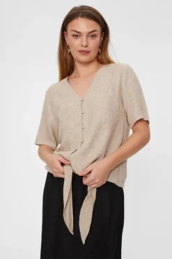 FREEQUENT FQLAVA - BLUSE I HØRBLANDING - BEIGE
