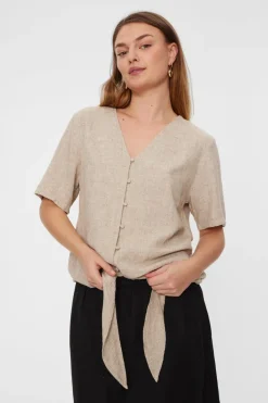 FREEQUENT FQLAVA - BLUSE I HØRBLANDING - BEIGE