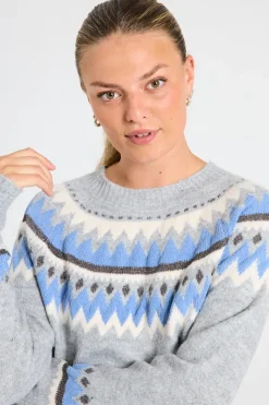 FREEQUENT FQMAYFAIR - PULLOVER - GRÅ OG BLÅ