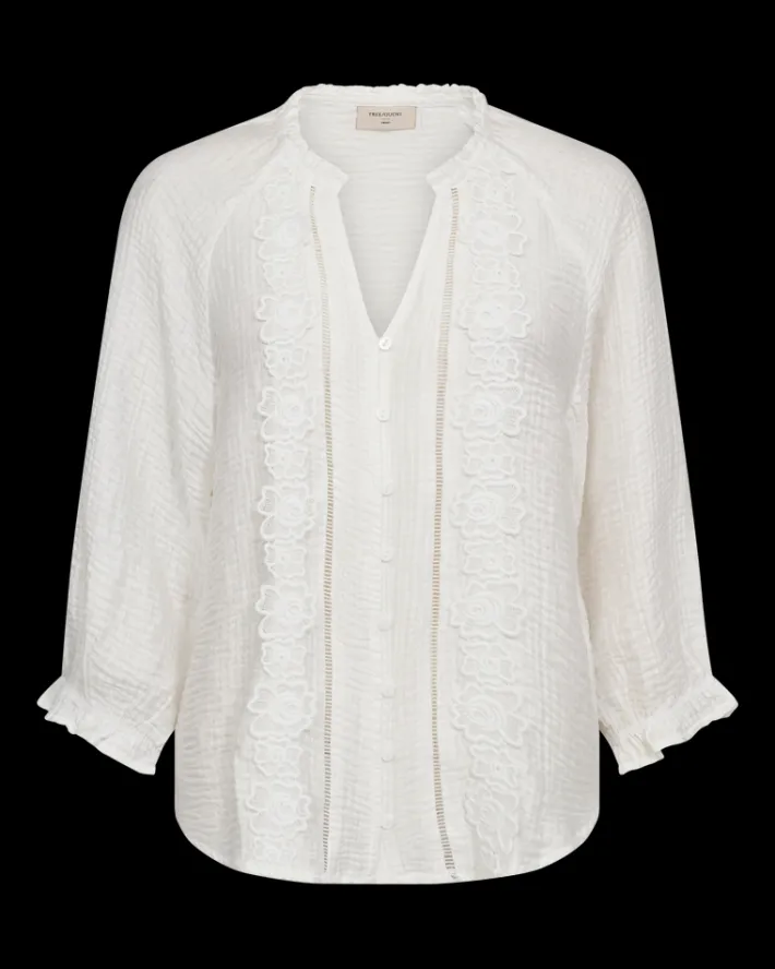 FREEQUENT FQNORA - BLUSE MED BLONDER - HVID