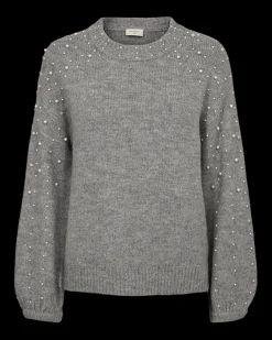 FREEQUENT FQPEARL - PULLOVER MED PERLER - GRÅ