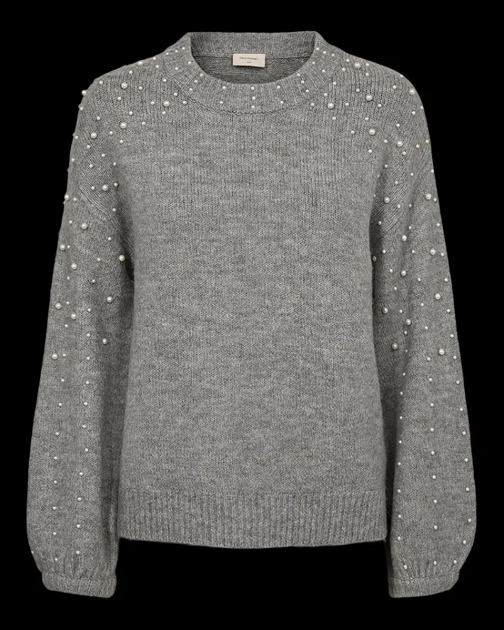FREEQUENT FQPEARL - PULLOVER MED PERLER - GRÅ