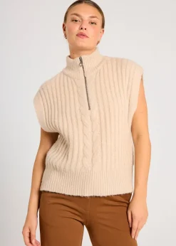 FREEQUENT FQSILA - KORT STRIKKET VEST - BEIGE